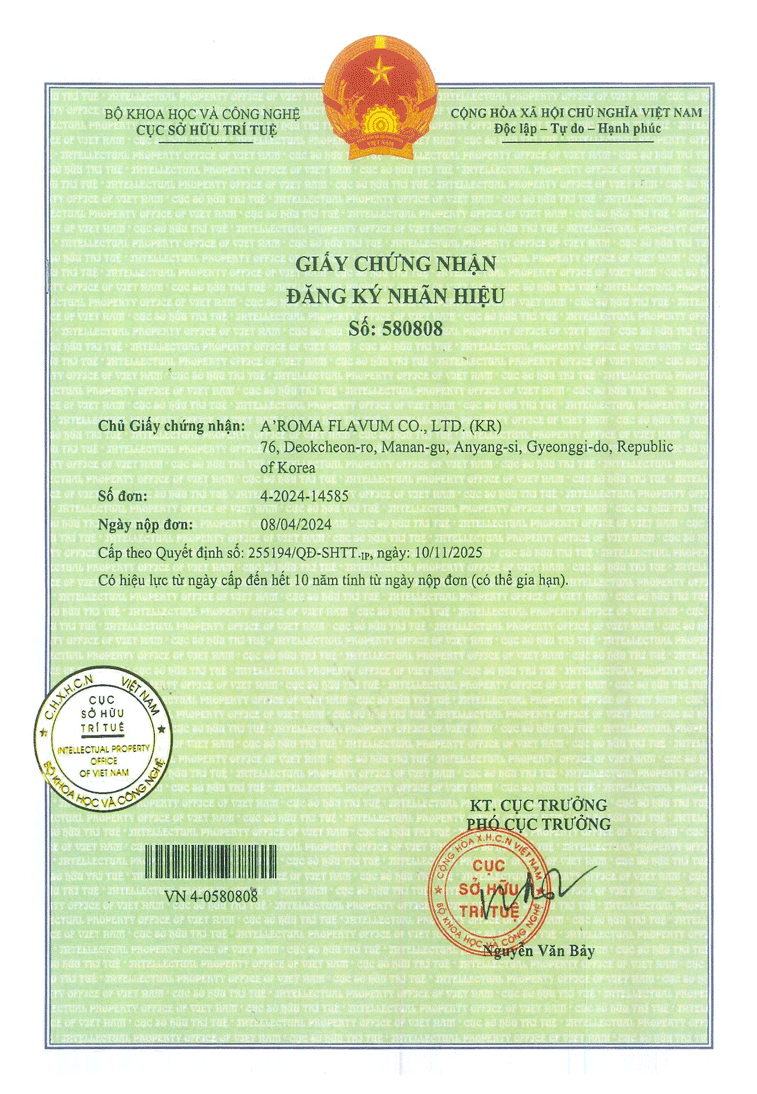 [Trademark Registration Certificate] A'ROMA FLAVUM (Vietnam)